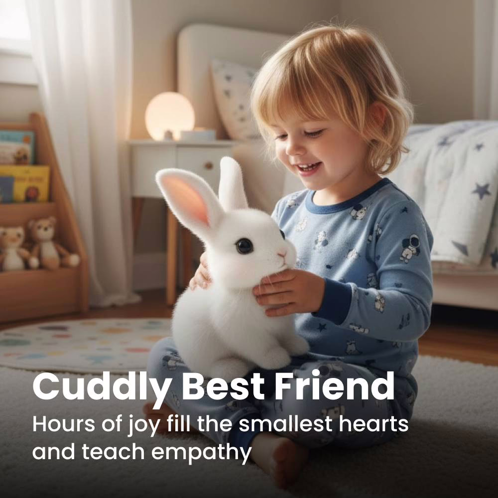 A child hugging the Rabsy bunny close